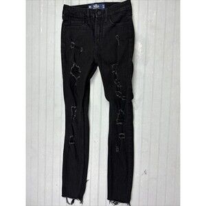 Hollister Size 00s Short Womens Jeans High Rise Super Skinny Black Distress